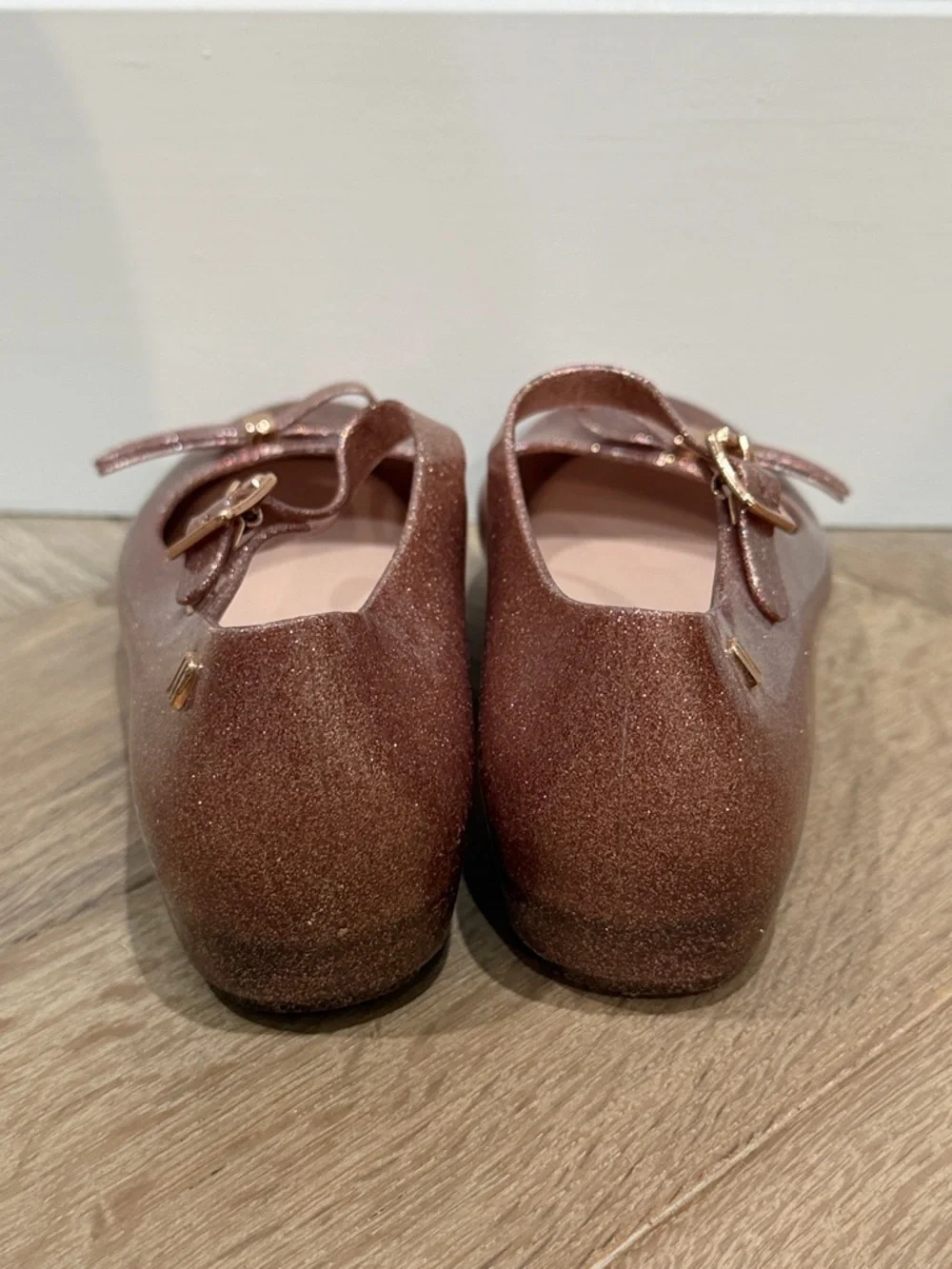 Mini Melissa Girls' Glitter Mary Jane Shoes - Rose Metallic